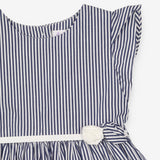 White and Blue Striped Dress with Rose Belt