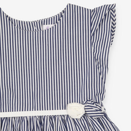 White and Blue Striped Dress with Rose Belt