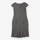 Shift Dress Charcoal Tweed V Neck Cap Sleeve