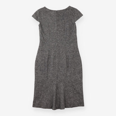 Shift Dress Charcoal Tweed V Neck Cap Sleeve