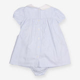 Dress Heirloom blue stripe smocked white collar SS