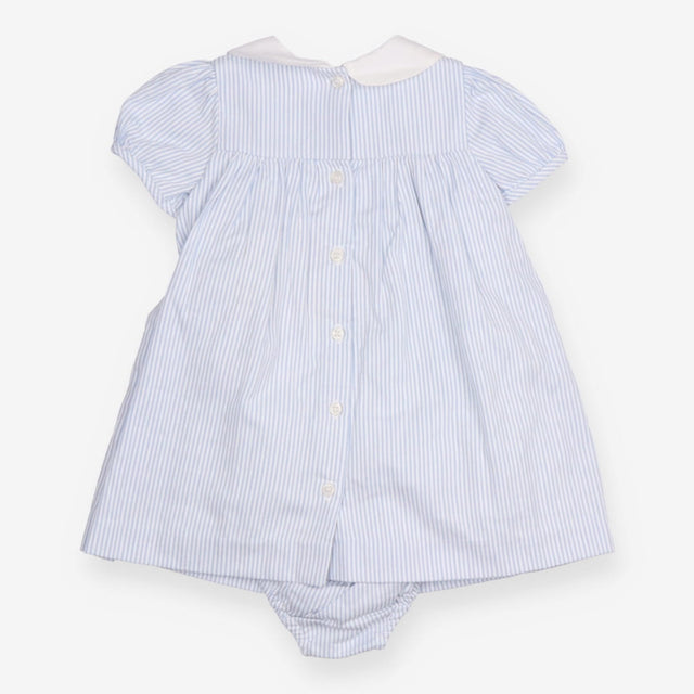 Dress Heirloom blue stripe smocked white collar SS