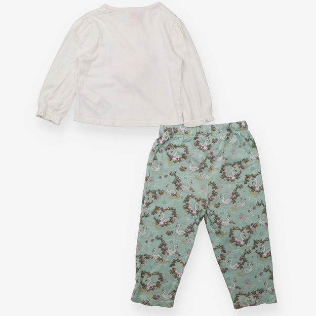 T-Shirt White With Bottoms Green - Swan 
