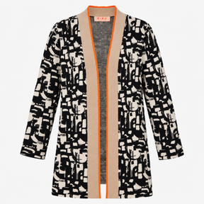 Abstract Jacquard Open Front Longline Cotton Cardi