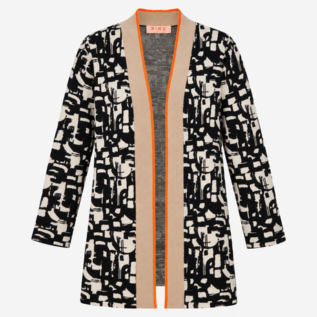 Abstract Jacquard Open Front Longline Cotton Cardi