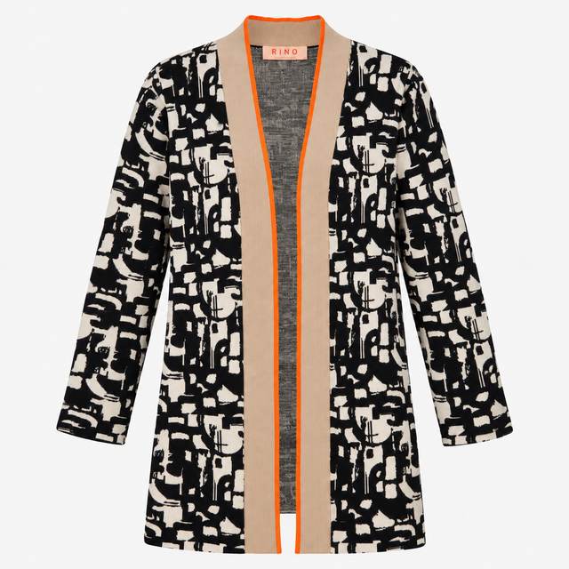 Abstract Jacquard Open Front Longline Cotton Cardi
