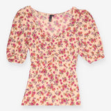 Dress Cream Multi Floral Puff Short Sleeve Sweethe