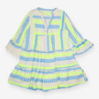 Midi Dress Neon Embroidered Cotton Tiered