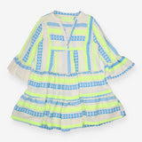 Midi Dress Neon Embroidered Cotton Tiered