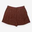 Shorts Brown Linen Blend High Waisted Pleat Front