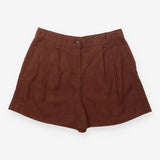 Shorts Brown Linen Blend High Waisted Pleat Front