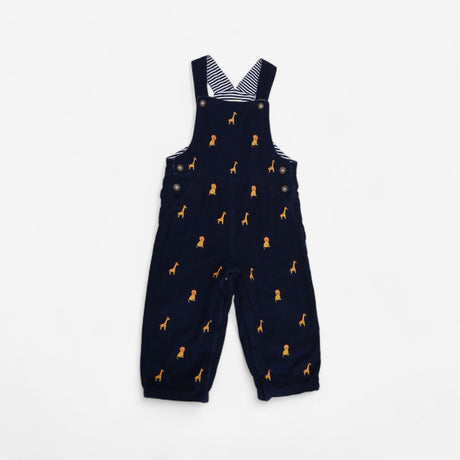 Navy cord lined lion and giraffe dungarees