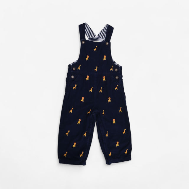 Navy cord lined lion and giraffe dungarees