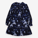 Smock Dress Navy Blue Tie Dye Long Sleeve Ruffle H