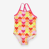 Swimsuit Pink Trim Multicoloured Hearts