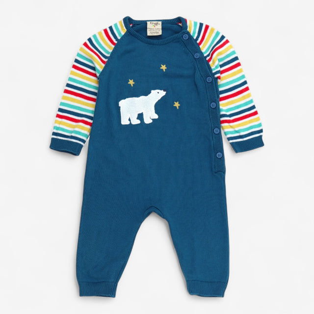 Knit Romper Striped sleeve with polar bear