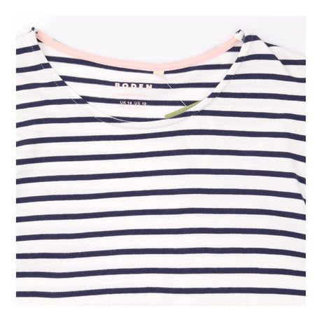 T-Shirt Navy Cream Breton Stripe Long Sleeve Crew 