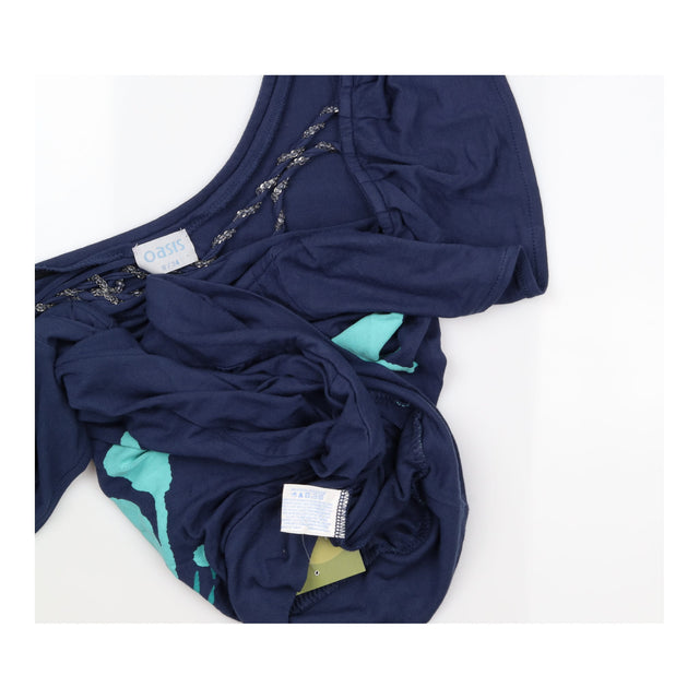 Top Navy Blue Floral Print Cap Sleeve Scoop Neck