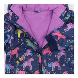 Navy coat purple lined with unicorns