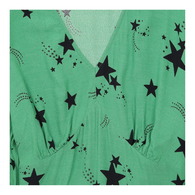 Midi Dress Green Viscose Star Print V Neck Long