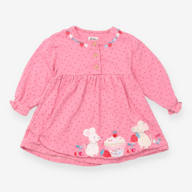 Jersey Dress Long Sleeve Pink with dots, Mice, Cup