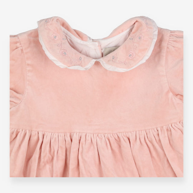 Dress Heirloom pink velvet SS flowers with silver 