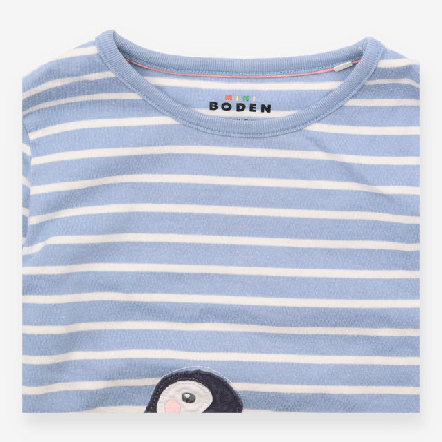 T-shirt long sleeved blue white striped penguin