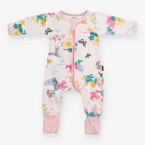 White Floral Wondersuit Pink Lining