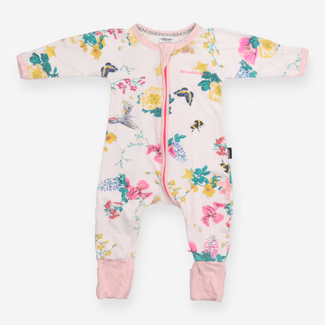 White Floral Wondersuit Pink Lining