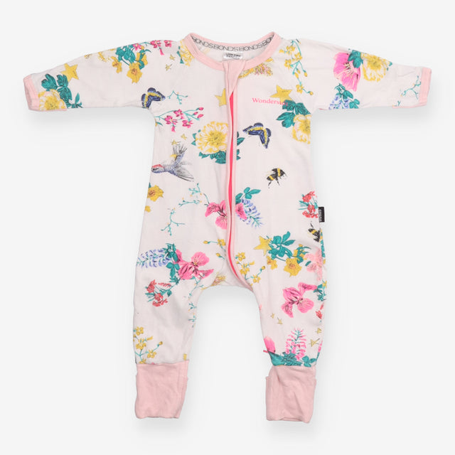 White Floral Wondersuit Pink Lining