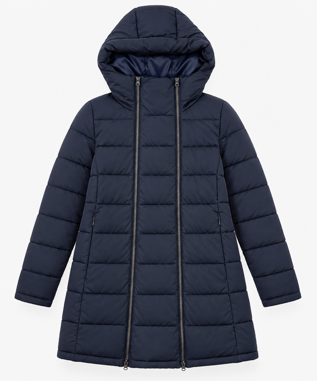 Padded Maternity Longline Hooded Coat in Navy