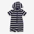 Romper navy blue white stripe towelling hood