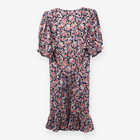 Black Multicolour Floral V Neck Midi Dress