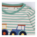 T-shirt long sleeve green stripe tractors