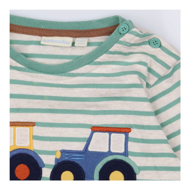 T-shirt long sleeve green stripe tractors