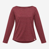 Top Burgundy Rose Pink Breton Stripe Boat Neck Lon