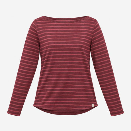 Top Burgundy Rose Pink Breton Stripe Boat Neck Lon
