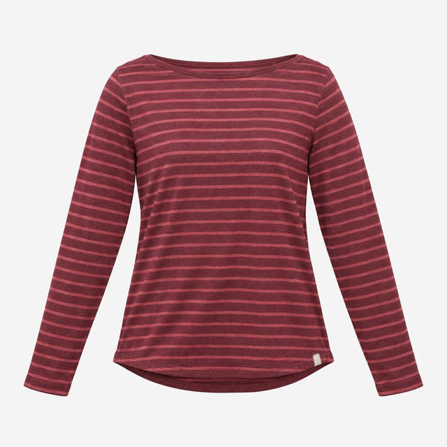 Top Burgundy Rose Pink Breton Stripe Boat Neck Lon