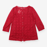 Lace Top Red Floral Long Sleeve V Neck
