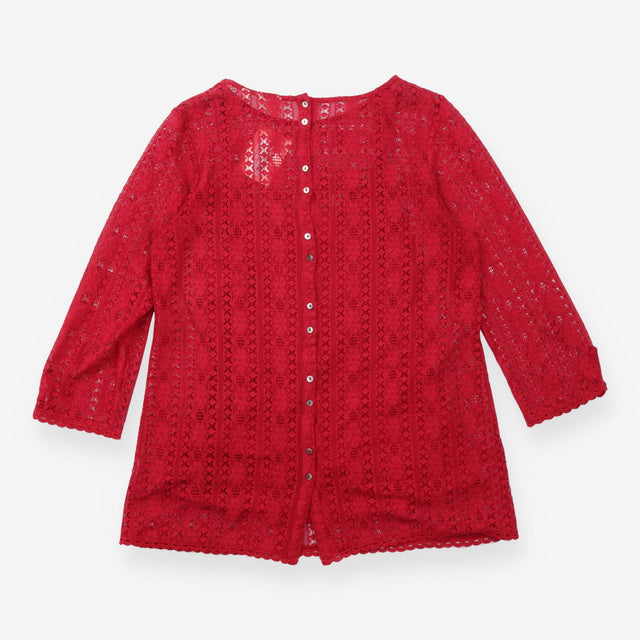 Lace Top Red Floral Long Sleeve V Neck