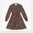 Midi Dress Navy Floral Print Smocked Waist Long Sl