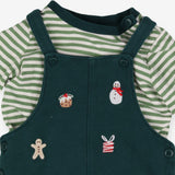 Dungarees green jersey festive embroidery