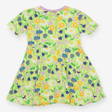 Dress SS jersey green lilac edging wild flowers