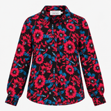 Floral Blouse Black Pink Long Sleeve