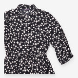 Dress Black White Star Print Collared Long Sleeve 