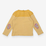 T-Shirt Yellow Striped Long Sleeve Dog Pocket