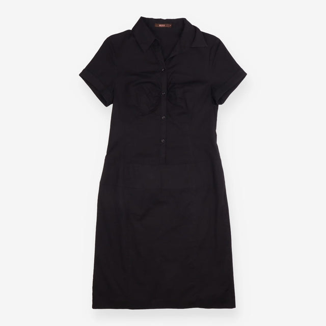 Shirt Dress Black Short Sleeve Button Front