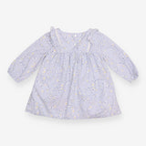 Dress LS blue floral frill lace shoulder