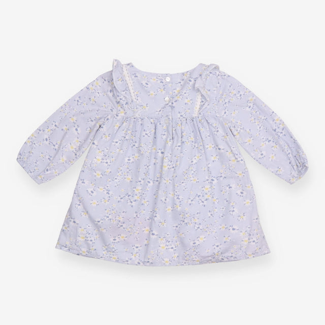 Dress LS blue floral frill lace shoulder