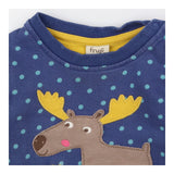 Sweatshirt Blue Polkadot Moose Applique